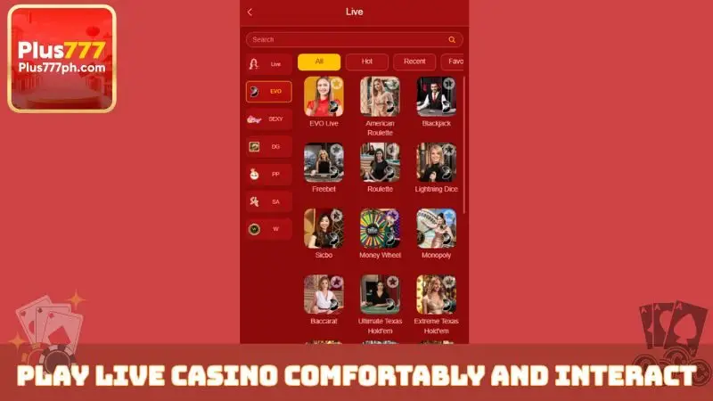 Play live casino comfortably and interact
